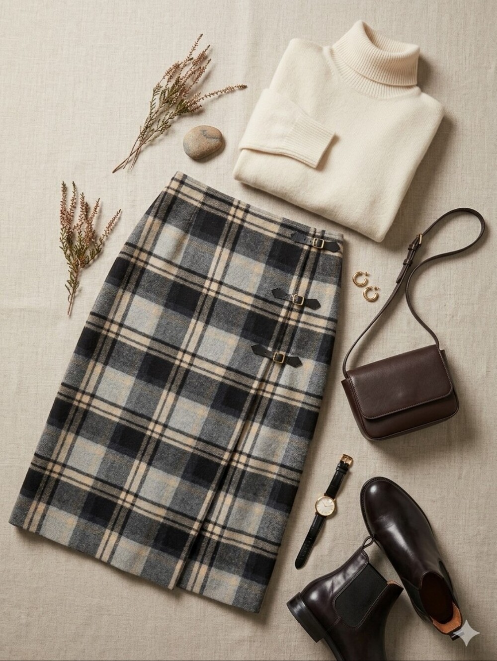 Vintage Jones Wear Wool Plaid Buckle Wrap Skirt